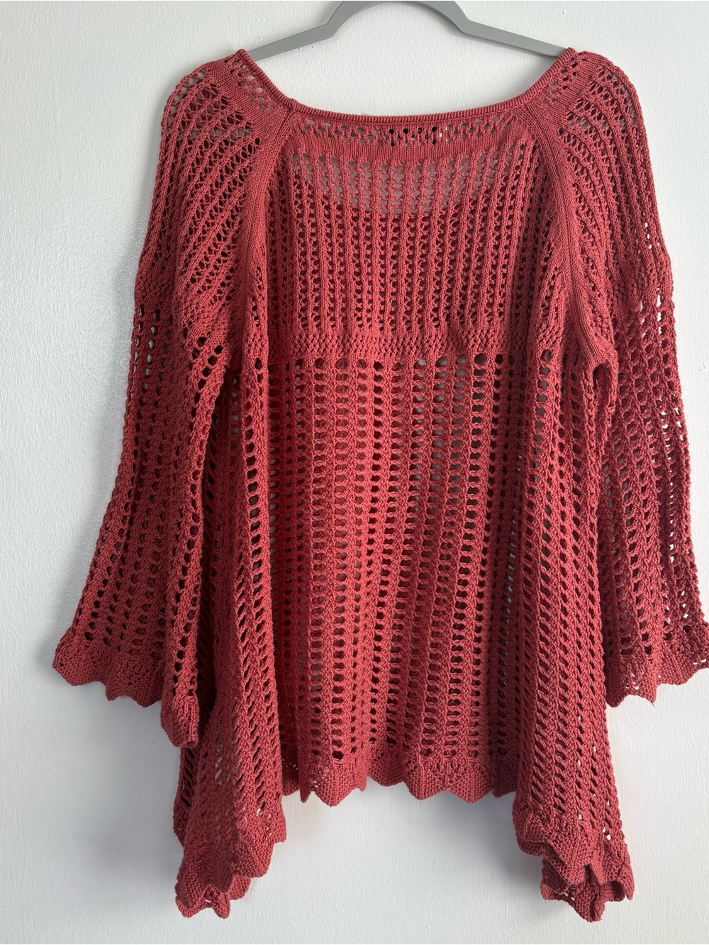 Simply Noelle Coral Red Open-Knit Crochet Boho Pullover Sweater Women’s L/XL - Picture 4 of 4